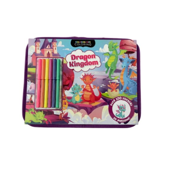 Dragon Kingdom Colouring Set with Lap Desk – Kids 32-Page Book, 100+ Stickers - Picture 2 of 7